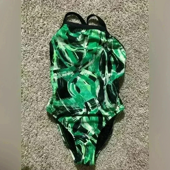 Dolfin XtraSleek Girls Supernova Green V-2 Back One Piece Swimsuit Size 5 Youth - Picture 1 of 6